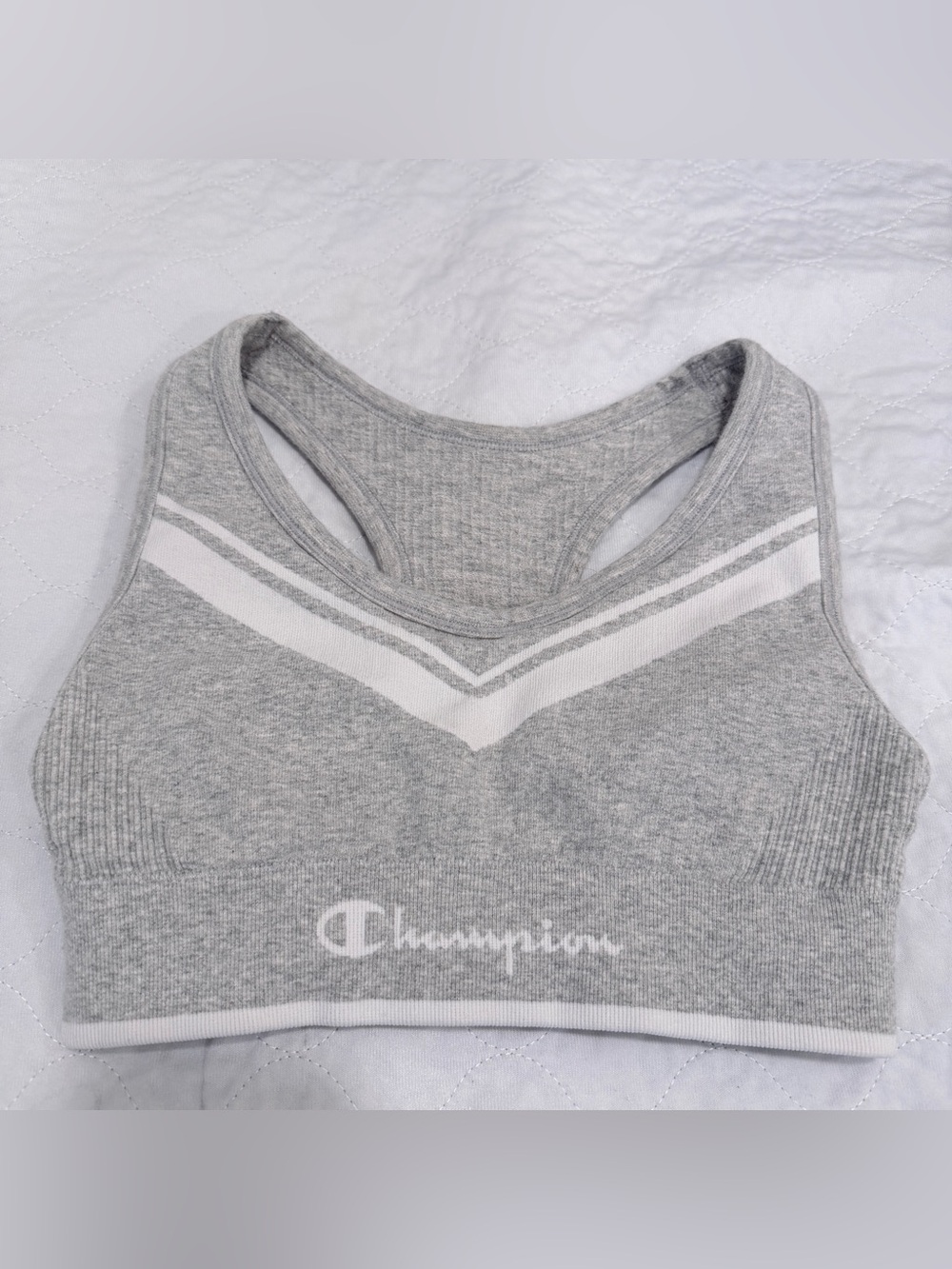 Champion Seamless Sports Bra Heather Gray White Racerback Activewear
